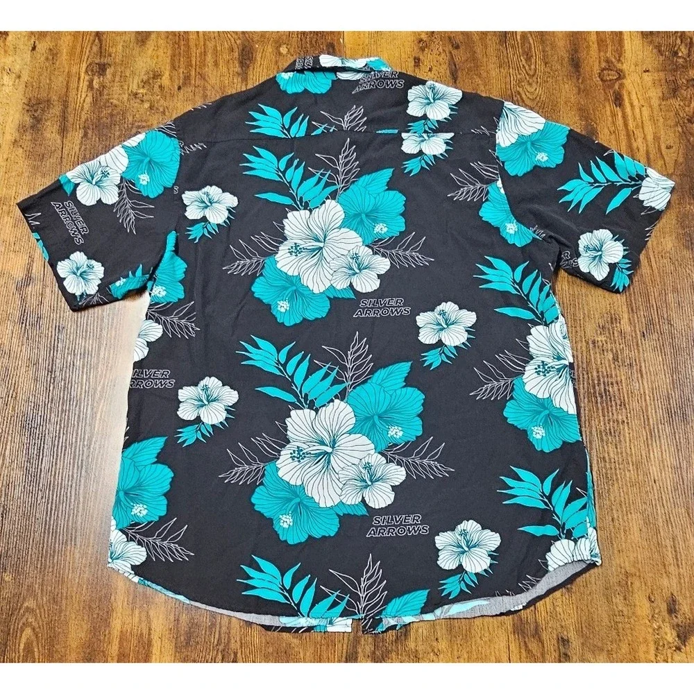 Mercedes AMG Petronas F1 Team Silver Arrows Floral Hibiscus Shirt Mens XL Black